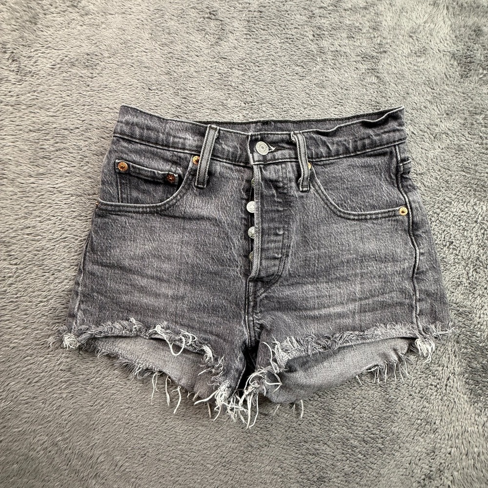 Levi's 501 Women's 24 Gray Denim Cut Off Jean Shorts Distressed Big E Premium